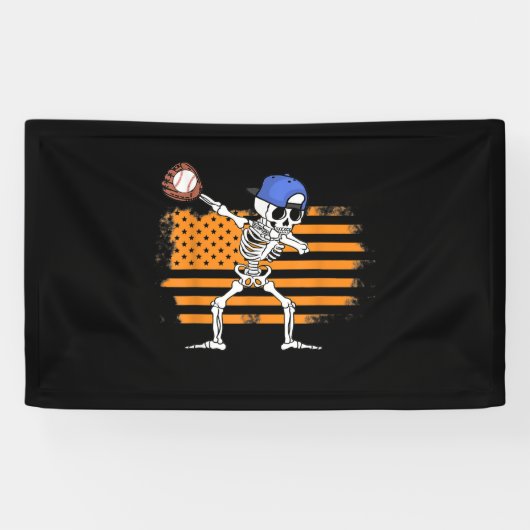 Dabbing Skelett Baseball Funny Halloween Banner (Horizontal)