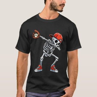Dabbing-Skelett-Baseball-Halloween-Spieler-Fänger T-Shirt