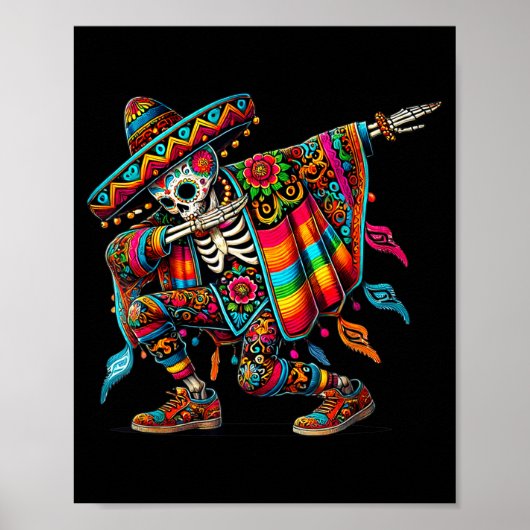 Dabbing-Skelett Cinco de Mayo-Festhut Poster (Vorne)