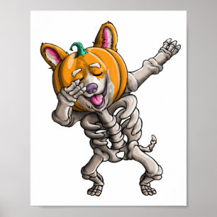 Dabbing-Skelett-Corgi Süßer Halloween-Corgi Lustig Poster