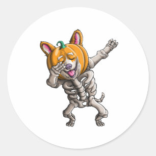 Dabbing-Skelett-Corgi Süßer Halloween-Corgi Lustig Runder Aufkleber