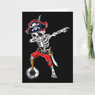 Dabbing-Skelett-Pirat und Fußball Ll Halloween Co Karte