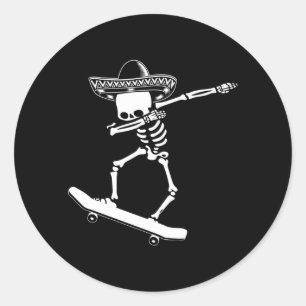 Dabbing-Skelett-Skateboard Dia De Los Muertos Runder Aufkleber