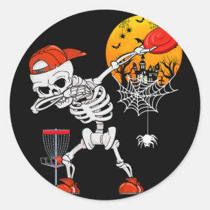 Dabbing-Skelett spielt Disc-Golf Halloween-Spieler Runder Aufkleber