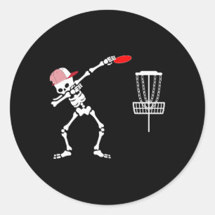 Dabbing-Skelett trägt Hut Disc-Golf-Spieler Hallow Runder Aufkleber