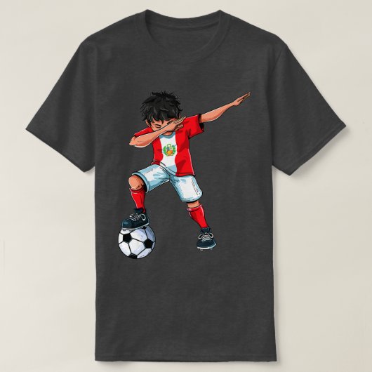 Dabbing Soccer Boy Peru - Peruanisches Fußballgesc T-Shirt (Design vorne)