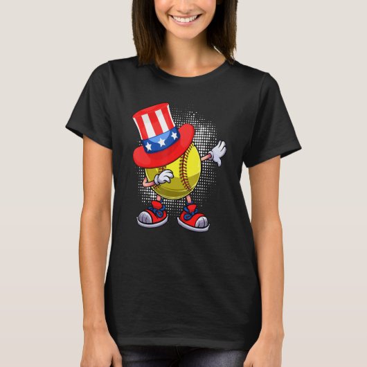 Dabbing Softball Ball & Uncle Sam Hat American 4. T-Shirt (Vorderseite)