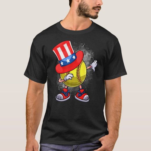 Dabbing Softball Ball & Uncle Sam Hat American 4. T-Shirt (Vorderseite)