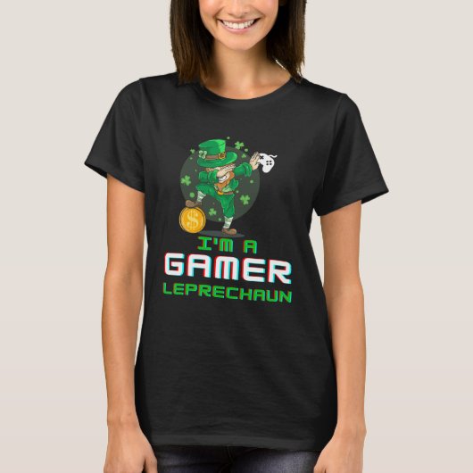 Dabbing St Paddy's Day Video Gaming Leprechaun Gre T-Shirt (Vorderseite)
