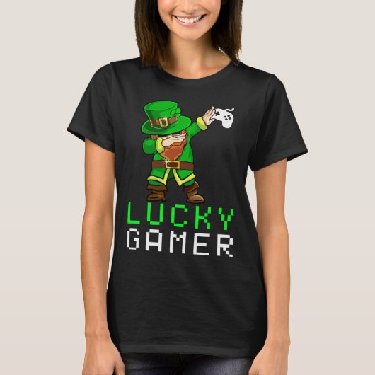 Dabbing St Paddy's Day Video Gaming Leprechaun Gre T-Shirt (Vorderseite)