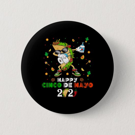 Dabbing Taco Cinco De Mayo 2021 Gesichtsmaske Quar Button (Vorderseite)
