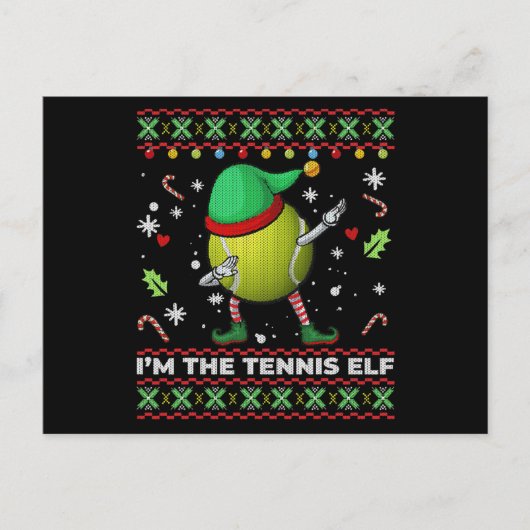 Dabbing Tennis Ball Elf Hat Weihnachts Ugly Sweate Einladungspostkarte (Vorderseite)