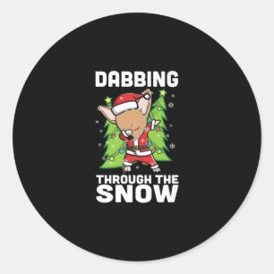 Dabbing Through Snow Chihuahua Weihnachtshund Runder Aufkleber