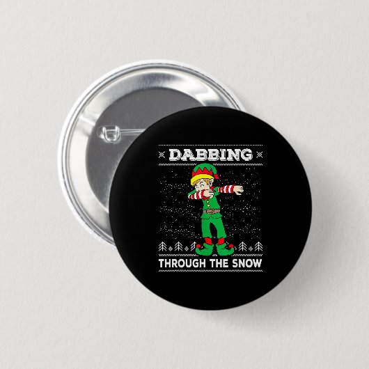 Dabbing Through The Snow Elf Dab Ugly Christmas Sw Button (Vorne & Hinten)