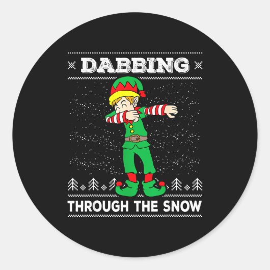 Dabbing Through The Snow Elf Dab Ugly Christmas Sw Runder Aufkleber (Vorderseite)