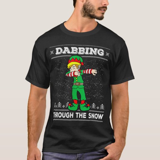 Dabbing Through The Snow Elf Dab Ugly Christmas Sw T-Shirt (Vorderseite)
