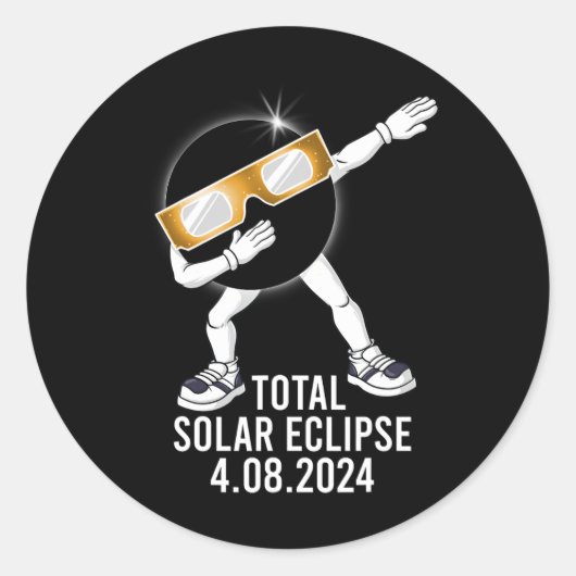 Dabbing Total Solar Eclipse 04.08.2024 Fun Dab Boy Runder Aufkleber (Vorderseite)