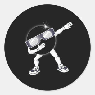 Dabbing Total Solar Eclipse 2024 Fun Dab Boys Girl Runder Aufkleber