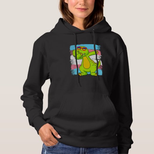 Dabbing Transaurus Rex Dinosaur Transgender Flag L Hoodie (Vorderseite)