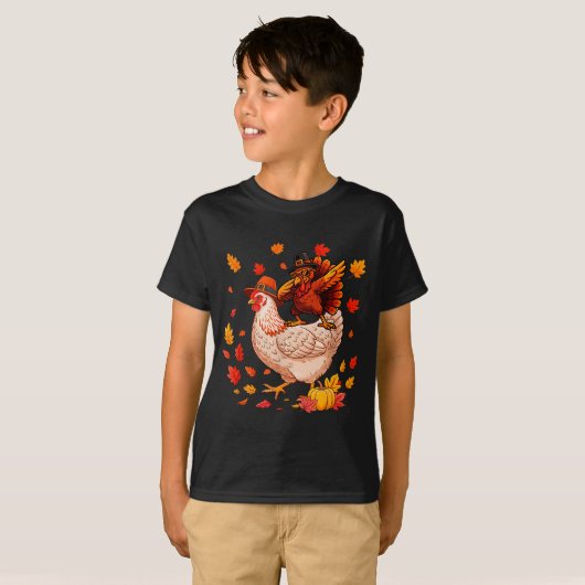 Dabbing Turkey On Chicken Thanksgiving Autumn Lgri T-Shirt (Vorne ganz)