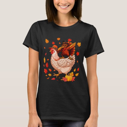Dabbing Turkey On Chicken Thanksgiving Autumn Lgri T-Shirt (Vorderseite)