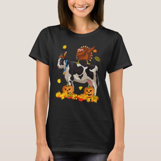 Dabbing Turkey Riding Cow Thanksgiving Turkey Cow T-Shirt (Vorderseite)
