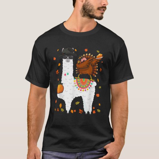 Dabbing Turkey Riding Llama Erntedank Llama Lov T-Shirt (Vorderseite)