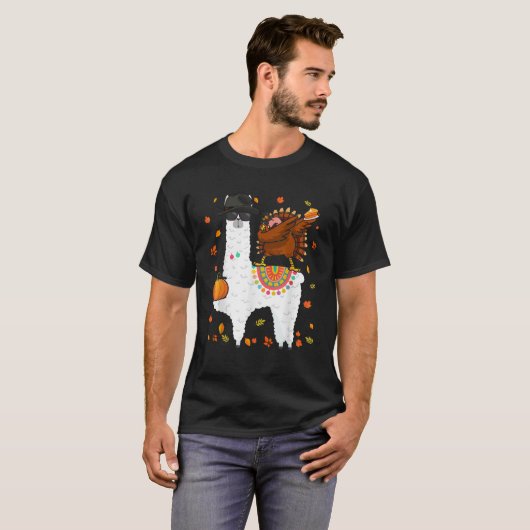 Dabbing Turkey Riding Llama Erntedank Llama Lov T-Shirt (Vorne ganz)