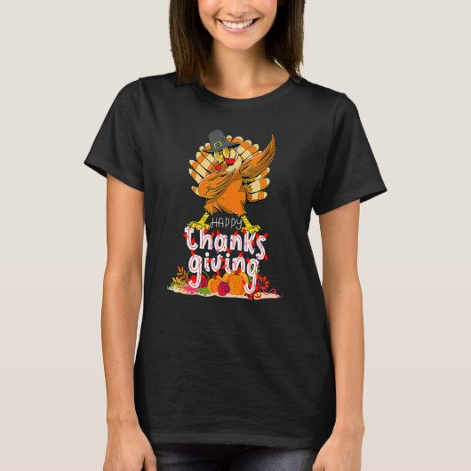 Dabbing Turkey Thanksgiving Day Pilgrim Boys Girls T-Shirt (Vorderseite)