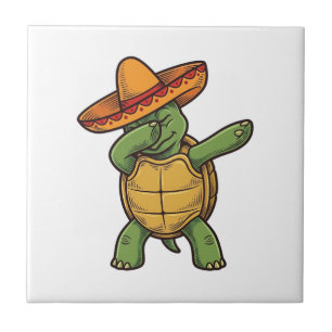 Dabbing Turtle Sombrero Vintage Vector Design_1 Fliese