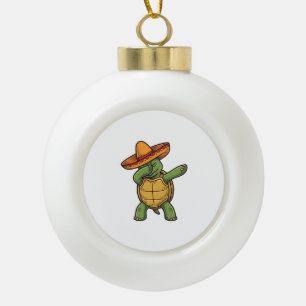 Dabbing Turtle Sombrero Vintage Vector Design_1 Keramik Kugel-Ornament