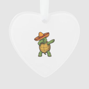Dabbing Turtle Sombrero Vintage Vector Design_1 Ornament