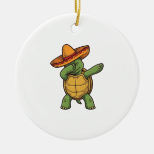 Dabbing Turtle Sombrero Vintage Vektor Design_1 Keramik Ornament