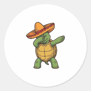 Dabbing Turtle Sombrero Vintage Vektor Design_1 Runder Aufkleber