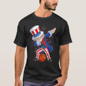 Dabbing Uncle Sam Basketball Ball Unabhängigkeitst T-Shirt (Vorderseite)