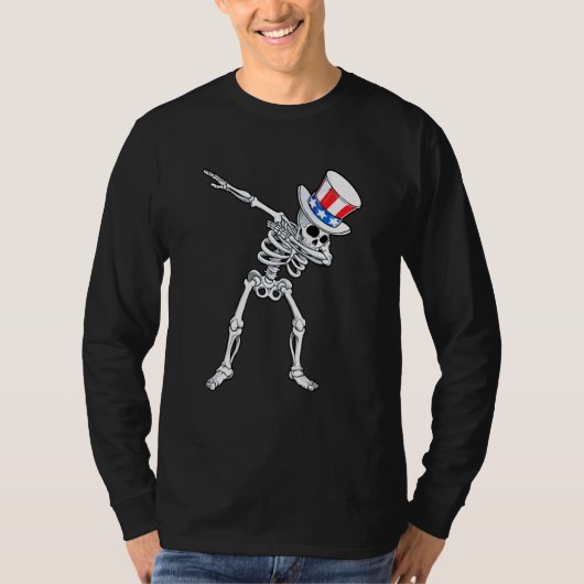 Dabbing Uncle Sam Skeleton 4. Juli T-Shirt (Vorderseite)