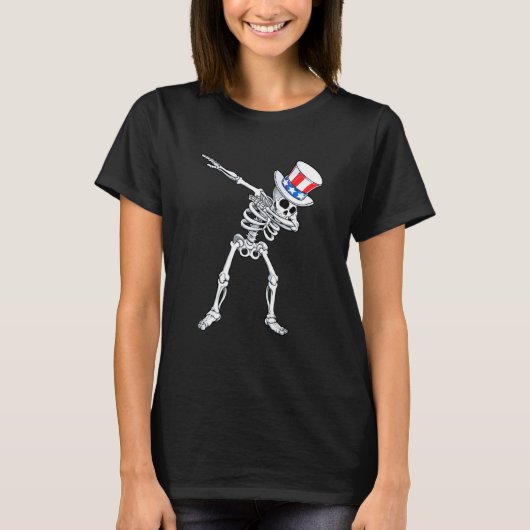 Dabbing Uncle Sam Skeleton 4. Juli T-Shirt (Vorderseite)