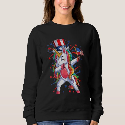 Dabbing Unicorn 4. Juli Mädchen Kinder Frauen Amer Sweatshirt (Vorderseite)