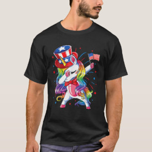 Dabbing Unicorn 4. Juli Mädchen Kinder Frauen Amer T-Shirt