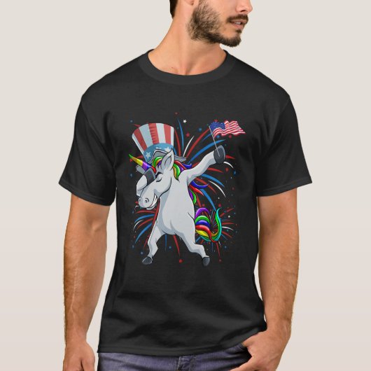 Dabbing Unicorn 4th July Girls Kind Teens Ameri T-Shirt (Vorderseite)