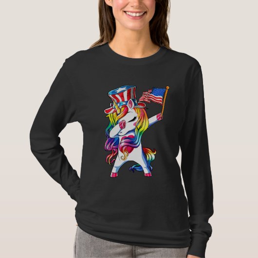 Dabbing Unicorn 4th of July Girls Kids Women Ameri T-Shirt (Vorderseite)