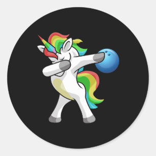 Dabbing Unicorn Bowling Bowler Funny Dab Dance Rai Runder Aufkleber