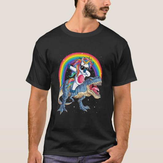 Dabbing Unicorn Dinosaur T rex Boys Girls Rainbow T-Shirt (Vorderseite)