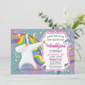 Dabbing Unicorn Einladung zum Dance Party (Stehend Vorderseite)