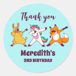 Dabbing Unicorn Fox Llama Kindergeburtstag Party Runder Aufkleber