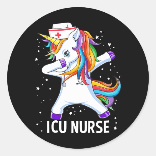 Dabbing Unicorn Funny ICU Nurse Runder Aufkleber (Vorderseite)