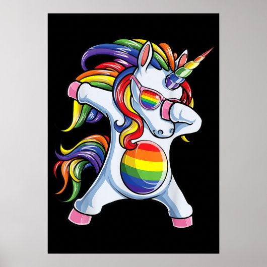 Dabbing Unicorn Gay Pride LGBT Rainbow Poster (Vorne)