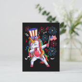 Dabbing Unicorn Girls 4. Juli Frauen USA Postkarte (Stehend Vorderseite)
