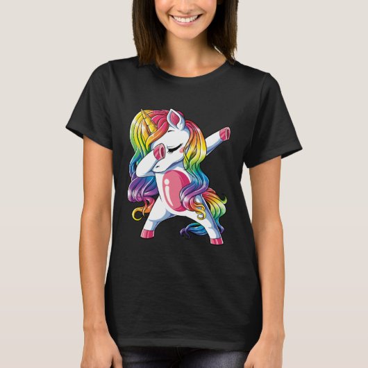 Dabbing Unicorn Girls Kids Rainbow Dab Dance Squad T-Shirt (Vorderseite)