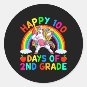 Dabbing Unicorn glücklich 100. Tag der Schule 2. G Runder Aufkleber